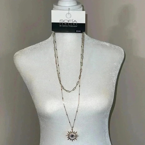 Sofia Jewelry by Sofia Vergara Women's Gold Tone Multi Stone Mutli Row Necklace - Picture 5 of 8